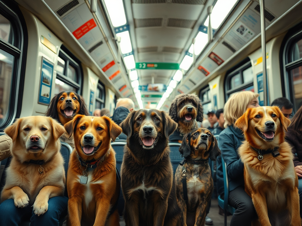 Perros sentados en el metro de Madrid