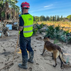 Stte. Tomas Patón junto a su perro Mandi